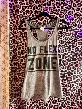 2010s Y2K PINK Victoria's Secret Women’s Gray 'No Flex Zone' Racerback Tank 2016